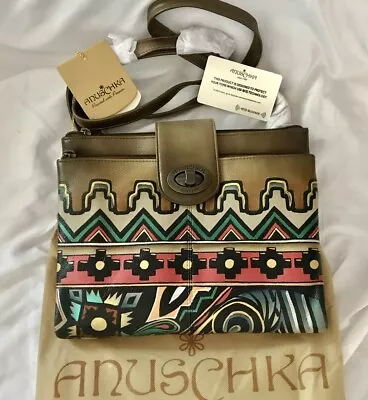 ANUSCHKA NWT⭐️RFID Blocking Double Zip Crossbody Organizer-Antique Aztec 595-AAZ • $144.96