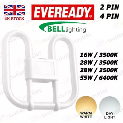 EVEREADY 2D 2/4 Pin 16W 28W 38W 55W Compact Fluorescent Energy Saving Bulb White • £7.29