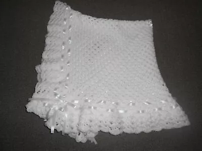 White 40 Inch Hand Crochet Photo Prop Baby Reborn New Baby Blanketshawl • £24.95