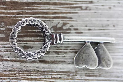 Vintage Skeleton Key Heart Sterling Silver Pendant 925 Retro Classic • $22.40