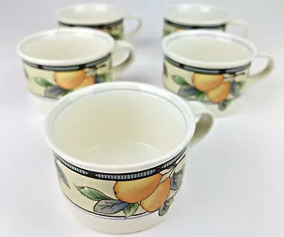 Set Of 5 Mikasa Intaglio CAC29 Garden Harvest Fruit Flat 8oz Coffee Tea Cups • $24.95