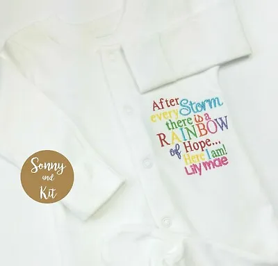 Personalised Rainbow Baby Sleepsuit Embroidered Gift IVF After Every Storm • £8.95
