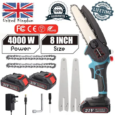 46/8in 4000W Mini Cordless Chainsaw Electric One-Hand Saw Wood Cutter 2 Battery • £21.99