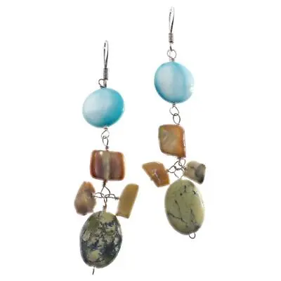 925 Sterling Silver Jasper Mother Of Pearl Shell Drop Earring 2  • $11.95