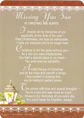 Missing You SON Christmas Memorial Grave / Graveside Card Memoriam And Holder • £3.48