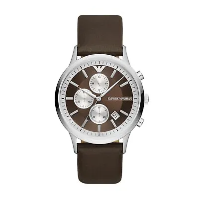 Mens Wristwatch EMPORIO ARMANI RENATO AR11490 Chrono Leather Brown • $333.96