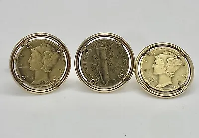 Set Of Mercury Dime Cufflinks And Tie Tack- Gold Plated Stainless • $29