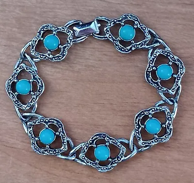 Vintage Sarah Coventry  Blue Lady  Faux Turquoise Silvertone Bracelet 7  • $22