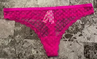 Nwt Victoria's Secret L Pink Scallop Plaid Floral Lace Mesh Rare Thong Panties • £24.12