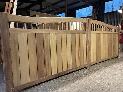 Hardwood Gates Driveway Gates Iroko Wooden Swan Neck Quality The Harper's Gate • £2180