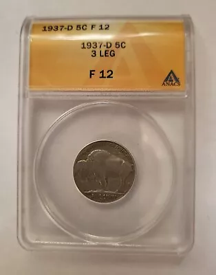 1937-D  Three Legs Buffalo Nickel  GRADED F 12 BY ANA Nice Problem Free Coin • $500