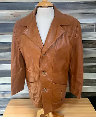 Vintage 70s Sears The Leather Shop Leather Jacket Brown Zip-Out Lining Men Sz 42 • $59.99