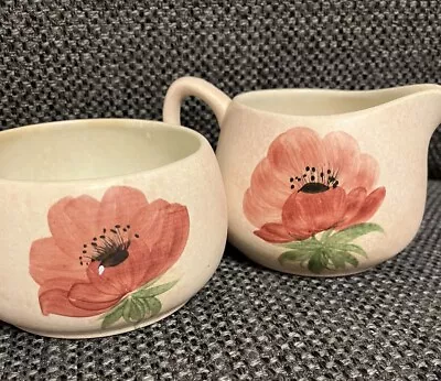 E Radford Vintage Handpainted Milk Jug And Sugar Bowl Red And Purple Anenomes. • £30