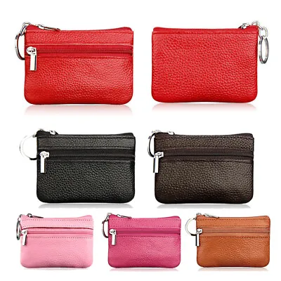 Women Key Ring Leather Mini Purse Coin Small Change Bag Card Wallet Pouch Zip Up • £4.25