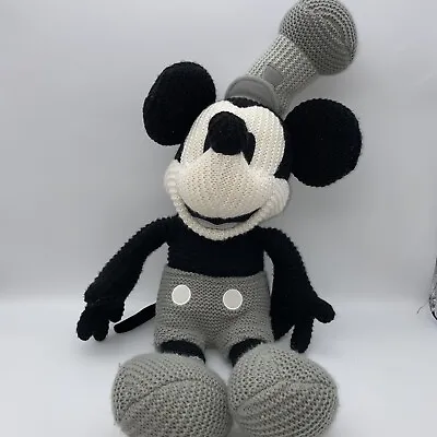 Disney Parks Mickey Mouse Crochet Knit Steamboat Willie Stuffed Plush Black Grey • $39.99