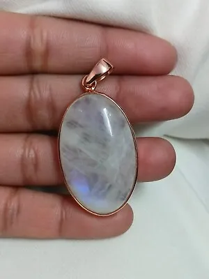 Solid 14k Rose Gold Natural Blue Fire Moonstone Pendant Jewelry Valentines Gift • $896
