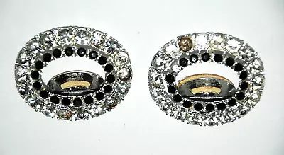 Bling Shoe Clips Buckles TIP TOE Signed Silver Black Tone Rhinestones Vintage • $9.79