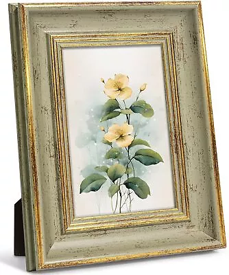 Afuly 4x6 Picture Frame Antique Vintage Gold Sage Green Single Photo Frame For • $24.19
