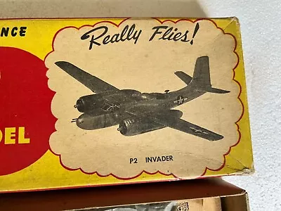 Vintage 1950s Comet’s Invader Airplane Balsa Wood Model Kit Started • $19