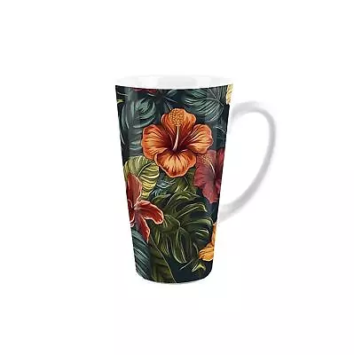 Floral Tall Latte Mug - Hibiscus Flowers Ceramic Coffee Cup Gift • £11.99