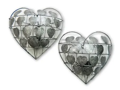 Metal Heart Sconce Tealight Candle Holder Love Heart Wall Art - Silver Pair • £28.99
