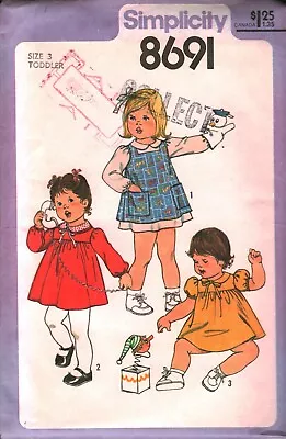 8691 Vintage Simplicity Sewing Pattern Girls 1970s Toddler Dress Pinafore UNCUT • $5.59