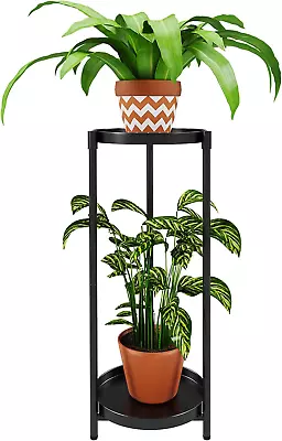 Yisancrafts 2 Tier Plant Stand Indoor Outdoor Metal Black For Plants Multiple Ta • $27.78