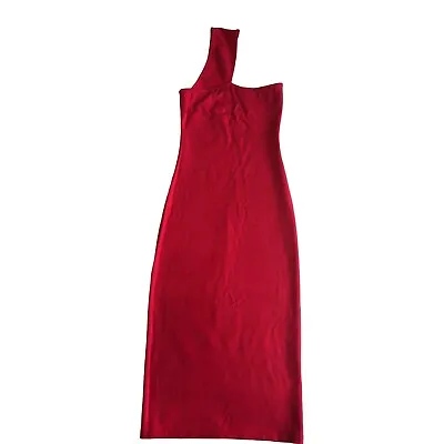 Marcella Caterina Size XS Dress Midi One Shoulder Bodycon Ponte Knit Red Pencil • $49.95
