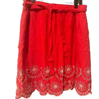 JW Style Embroidered Design Mini Skirt Women’s Sz Large Red White Elastic Waist • $5