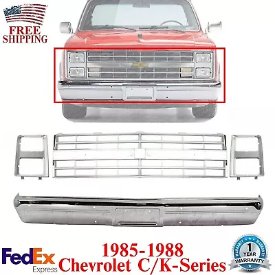 Front Bumper Chrome + Grille + Headlight Bezels For 1985-88 Chevrolet C/K-Series • $375.58