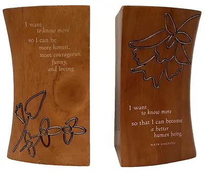 Hallmark “I Want To Know More  Bookends Wood Pair Maya Angelou 2003 Life Mosaic • $36.39