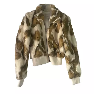 I Love H81 NWT Women's Size Medium Cream Tan Faux Fur Bomber Coat • $55.25