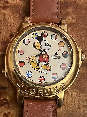 Vintage LORUS Seiko Disney Mickey Mouse World Flags Musical Watch V421-0020 • $9.95