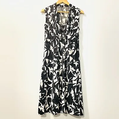 $21 • Buy Jane Lamerton Womens Dress Size 10 Black White Print Short Sleeve Stretch