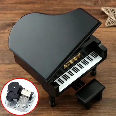 Wood Piano Wind Up Music Box Jewelry Case 50 Tune Option Xmas Birthday Gift Toy • £35.99