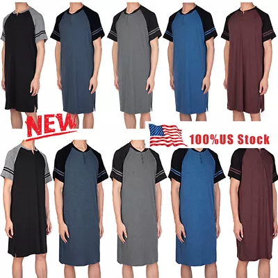 Men's Sleepwear Raglan Sleeve Nightshirt Patchwork Lightweigh Loose Homewear SYF • $26.49