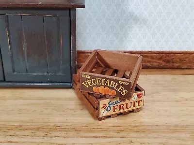 Dollhouse 2 Small Wood Crates For Fruits And Vegetables 1:12 Scale Miniature • $6.49