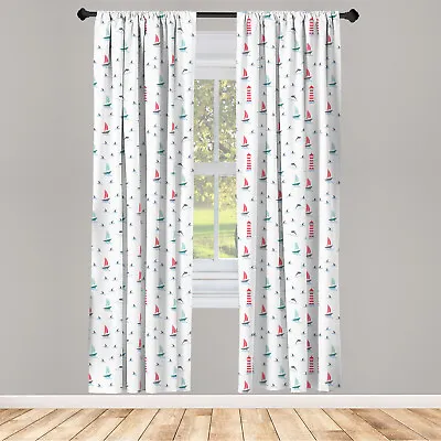 Nautical Curtains 2 Panel Set Marine Lighthouse Dolphins • £23.99