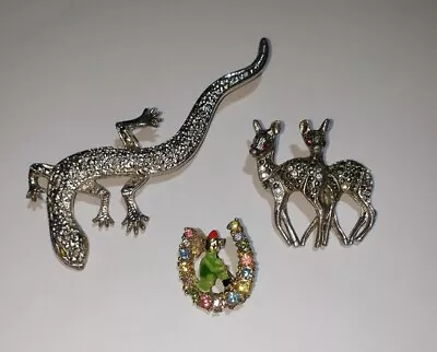 Art Deco Brooches 3 Pixie Deers Lizard  • £7
