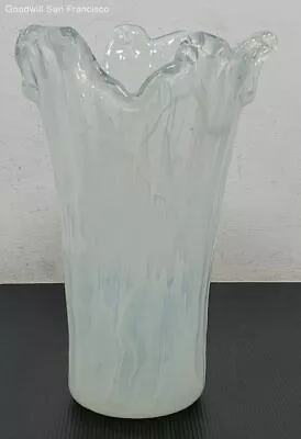 Vintage Swirl Italian Lavorazione Murano Style Glass Table Vase White 14 In • $29.99