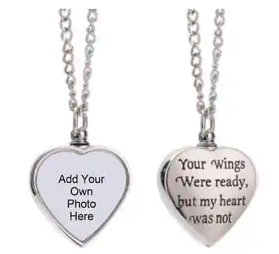 Personalised Own Photo Metal Heart Ashes Urn Necklace Cremation Pets Family Gift • £11.99