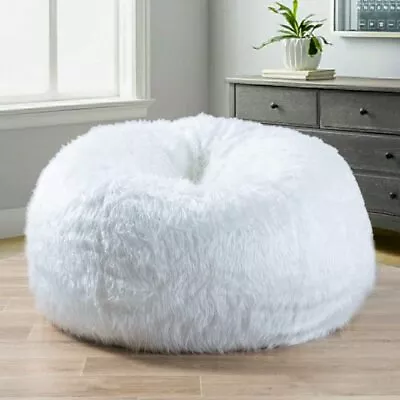 White Furry Bean Bag Chair Sofa XXXL Size Without Beans Luxury Homes Furniture  • $93.49