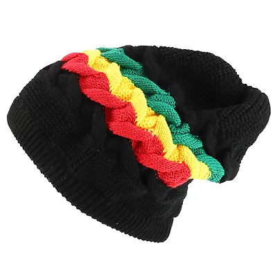 RGY Cable Knit Dreadlock Deep Skull 100% Cotton Rasta Beanie - FREE SHIPPING • $24.99