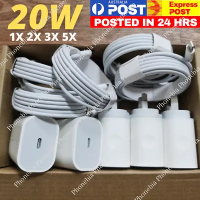 $847.75 • Buy For IPhone 13 12 11 8 6 USB Type C Fast Power Adapter 20W PD Cable Lot AU Block