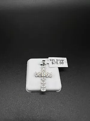 Real 925 Sterling Silver Diamond Cros Pendant With Stainless Steel Necklace 18'' • $75