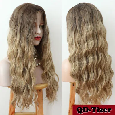$20.40 • Buy Brown Blonde Ombre Synthetic Hair Wig No Lace Loose Wavy Full Wigs Fashion Women
