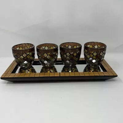 Vintage Mosaic Tile Glass Votive Candle Holders With Mirrored Platform Base 5pc  • $24.50