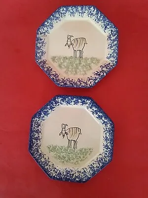 MOLLY DALLAS  BLUE SPATTERWARE PLATE GOAT  5 7/8   8 SideS....2 PCS. • $15