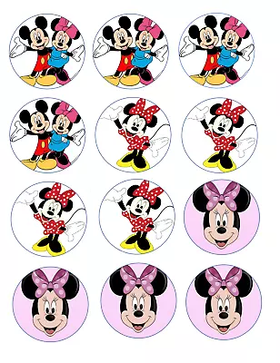 12 Minnie And Mickey Mouse Edible Paper Cupcake Cookie Toppers • $9