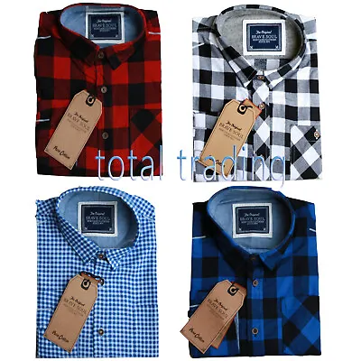 Mens Shirts Check Work Flannel Brushed Cotton Lumberjack Long Sleeve Casual • £9.95
